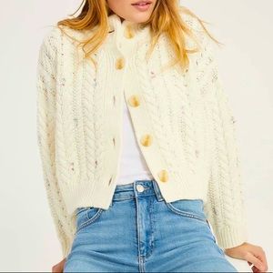 NEW Something Navy Ivory Embellished Cableknit Cardigan
